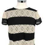 Maggy London Lace Striped Shift Short Sleeve Dress Black Ivory Cream Size 10 Photo 1