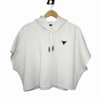 Under Armour Womens Project Rock Cut Off Sleeveless Crop Top Size L Beige Hoodie Photo 1