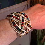 Multi Color Glass Bead & Wooden Beaded Cuff Bracelet Photo 0