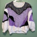 Vintage 80s Sweater Rocker Statement Multimedia Geometric Funky Unique Fluffy Purple Size L Photo 1