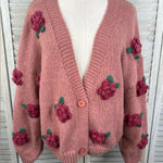LUNA IVY Women's Cozy 3D Floral Knit Cardigan Sweater Pink with Rose Applique Photo 0