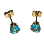March birthstone aquamarine cz stone in 14k gold plated post earrings. New Photo 3