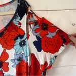 Westport Red & Blue Floral Cold Shoulder Top with splits in sleeves size3X Photo 2