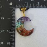 Orgone Epozy Crescent Moon Pendant Necklace Orange Photo 5
