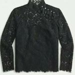J.Crew Mockneck Floral Lace Eyelash Hem Bow Accent Top Black Sz 8 Photo 1