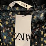 ZARA  Cropped Oversized Metallic Gold Sheer Paisley Print Button Down Blouse M Photo 6
