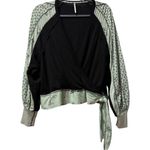 Free People Auxton Top Black Green Thermal Wrap BOHO Chic Side Tie Size Small Photo 2