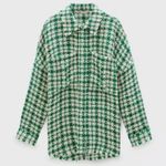 ZARA Tweed Weave Houndstooth OVERSHIRT Jacket Blazer Green/White Size XS NEW Photo 13