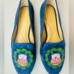 Talbots Ryan Embroidered Suede Loafers - Polar Bear Navy Blue Flats Holidays 5M Photo 1