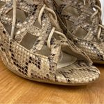 Bamboo  Royce Snake Print Lace Up Cage Wedge‎ Shoes Tan Brown 7.5 Peep Toe Photo 6