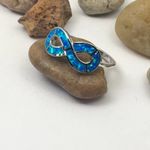Infinity Opal Sterling Silver Ring Blue Size 8 Photo 3
