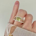NRT Green & Silver Two Shank Ring “Venus” Avon Signed Peridot Eye Art Deco Jewelry Photo 0