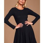 Lulus  Fit and Fair Black Ribbed Knit Long Sleeve Skater Dress S NWT Photo 0