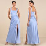 Lulus NWT  Red Carpet Romance Light Blue Satin Square Neck Maxi Dress Size 1X Photo 1