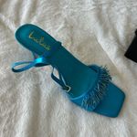 Lulus Addia Turquoise Satin Beaded Fringe High Heel Sandals Blue Size 8 Photo 6