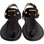 Franco Sarto Leather Flat Gladiator Strappy Sandals 6.5 Womens Gram Black Gold Photo 2