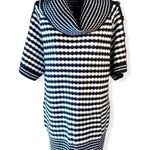 Design History Striped Short Sleeve Cowl Neck Long Sweater Gray/Cream Medium Photo 0