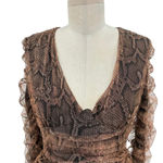 ZARA  Dress Draped‎ Tulle Mini Long Sleeve in Snakeskin Brown Size Small Photo 2