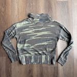 TXS Camo Print Waffle Knit Cowl Neck Long Sleeve Pullover Top Green Photo 3