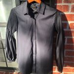 Donna Karan  BLACK LABEL Poplin black blouse Puff Sleeves M Photo 0