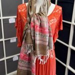 Sam Well Pashmina Long Cashmere Brown and Coral Red Elephant Patterned Scarf Photo 0