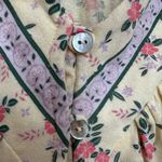 Lucky Brand  Cream and Pink Floral V Neck Button Front Shirt Top Size Large L Photo 2