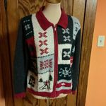 Vtg Y2K snowflake winter zip down cardigan Size L Photo 8