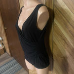 CAbi  Black Ruched Side Black Medium Sleeveless Blouse Photo 4