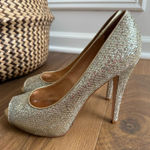 Badgley Mischka  Humbie II Glitter Peep Toe Heel Gold Silver 9.5 Photo 0