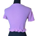 ZARA  Pink Ruffled Ruched Waist Front Tie V-Neck Top – Coquette Style Blouse | S Photo 5