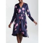 Joie  Miltona Navy Floral Satin Wrap Midi Dress – Small Photo 9