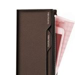 Mens Long Wallet Brown Leather Wallet RFID Blocking Zipper Checkbook Wallet Credit Card Wallet for Men with Removable Card Holder Business Travel Large Capacity, with Gift Box(Brown) Photo 1
