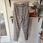 EXPRESS Gray Burgundy Plaid Ankle High Rise Tie Belt Dress Pants Sz 8 Photo 1
