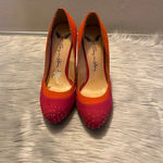 Penny Loves Kenny  Pink & Orange Suede with Gold Beaded Top Accent Heels Photo 1