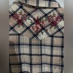 White Crow  Women Western Shirt Med Plaid Embroidered Floral Rodeo pearl button Photo 3