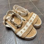 Free People  FP Roma Raffia Slip On Ankle Strap Platform Sandals Tan White 8 Photo 14