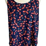 Maison Jules Cherry Print Sleeveless Scallop Hem Layered Blouse Size Small Navy Photo 0