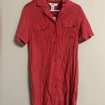 Orvis  100% Silk Shirt Dress Size Medium Red Collared Button Up Knee Length New Photo 0