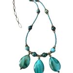 Vintage Green Striped Agate Necklace Teardrop Pendant Brass 17" + 3" extender Photo 4