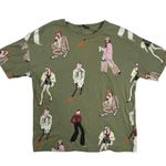 ZARA Green People Person Graphic Painted Crew Neck Baby Tee T Shirt Top Size S Photo 0