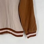 Hem & Thread Brown Pink Snap Front Varsity Bomber Jacket Metallic Sleeve Stripe Photo 8