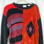 VTG 90s Womens M FLAW Orange Black Geometric Argyle Sweater Cozy Abstract Funky Size M Photo 2