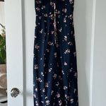 TweezeMe Navy Blue Pink Floral Maxi Dress Ruffle detailing Side Slit Size Small Photo 0