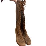 Y2K CHUNKY BROWN SUEDE LACE UP KNEE HIGH MK HEELED BOOTS US SIZE 9 Photo 3