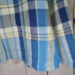 Evan Picone  100% Linen Blue and Yellow Plaid Button-Up Shirt Photo 2