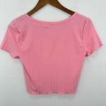 Cotton Emporium Bright Bubblegum Pink Ribbed Button Front Crop Top Size S NWT Photo 3
