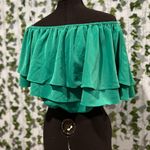 Sugar Lips Green Off The Shoulder Flowy Crop Top Photo 0