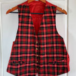 Women's Christmas Vest Reversible Plaid Red Holiday Gold Button Front Pockets Size M Photo 0