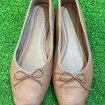 Old Navy Women's 8 Tan Faux Leather Ballet Flats Almond Toe Bow Minimal Slip On Photo 0