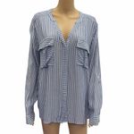 a.n.a  Blue and White Striped Button Down Split Neck Shirt Blouse Womens XL Photo 3